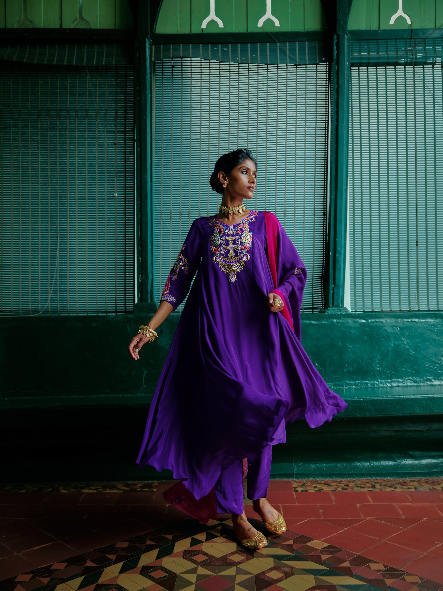 PHOOL BARI A LINE KURTA SET